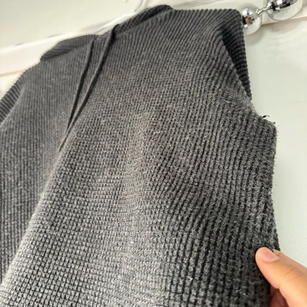 Marine Layer Georgia Dark Charcoal Waffle Knit Hoodie Long Sleeve Sweater Size S